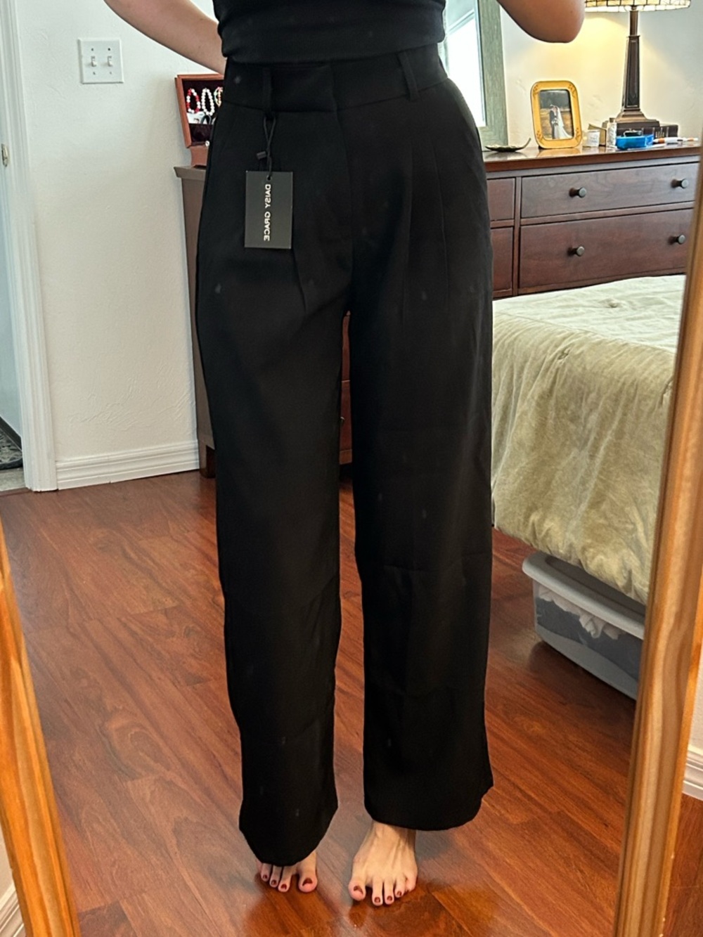 Tailored Black Wide-Leg High-Rise Dress Pants